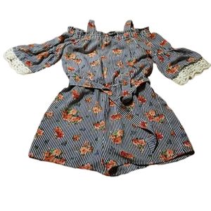 My Michelle Blue Floral Romper Girls Large